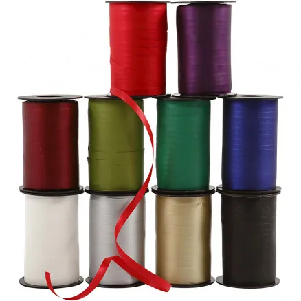 Geschenkband, sortierte Farben, B: 10 mm, 250 m/ 10 Stk.